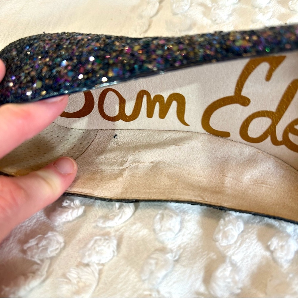 Sam Edelman Women's Scallop Edge Navy Blue Glitter Flats 8.5 - Picture 8 of 9